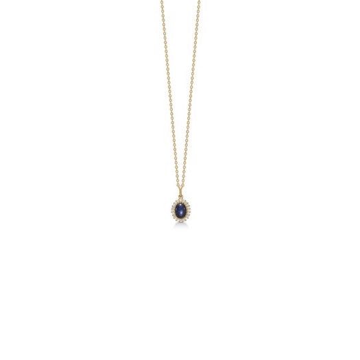 Royal Sapphire vedhæng fra Mads Z Gold Label i 14 kt guld med oval safir og 0,12 ct diamanter.